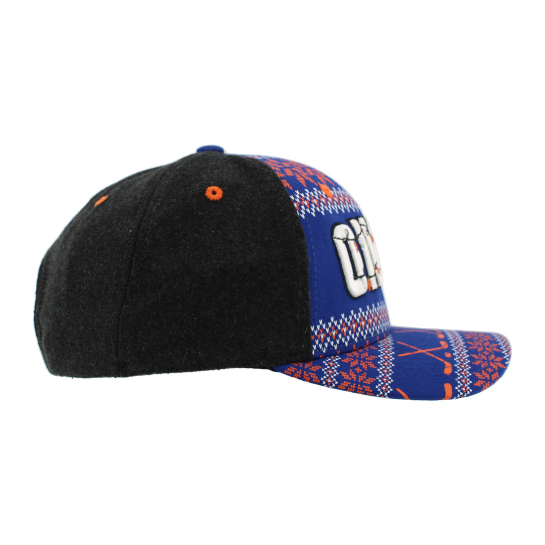 Edmonton Oilers Zephyr Blue and Grey Holiday Lights Snapback Hat