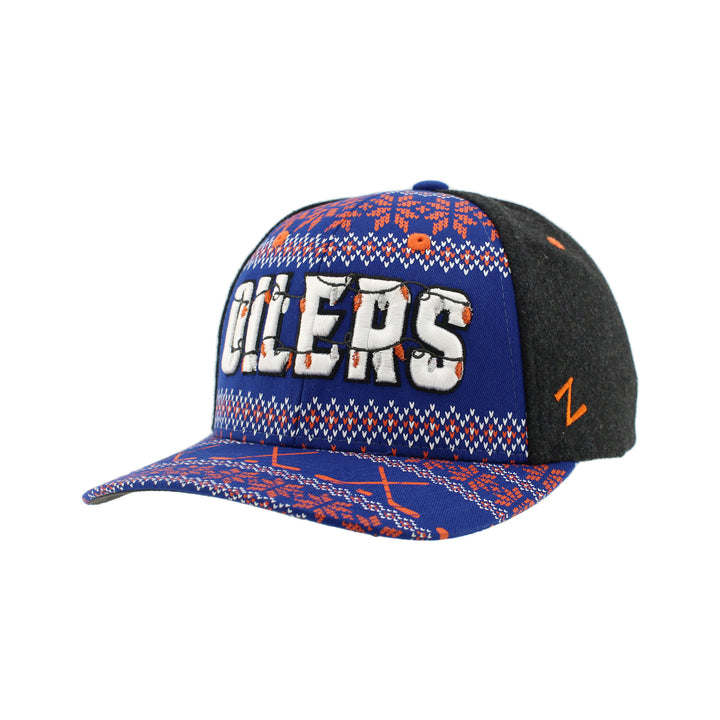 Edmonton Oilers Zephyr Blue and Grey Holiday Lights Snapback Hat