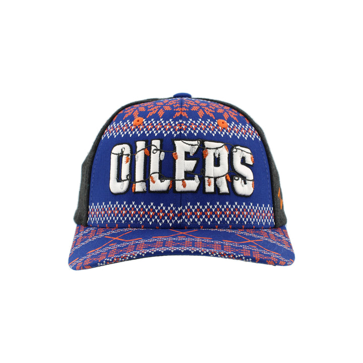 Edmonton Oilers Zephyr Blue and Grey Holiday Lights Snapback Hat