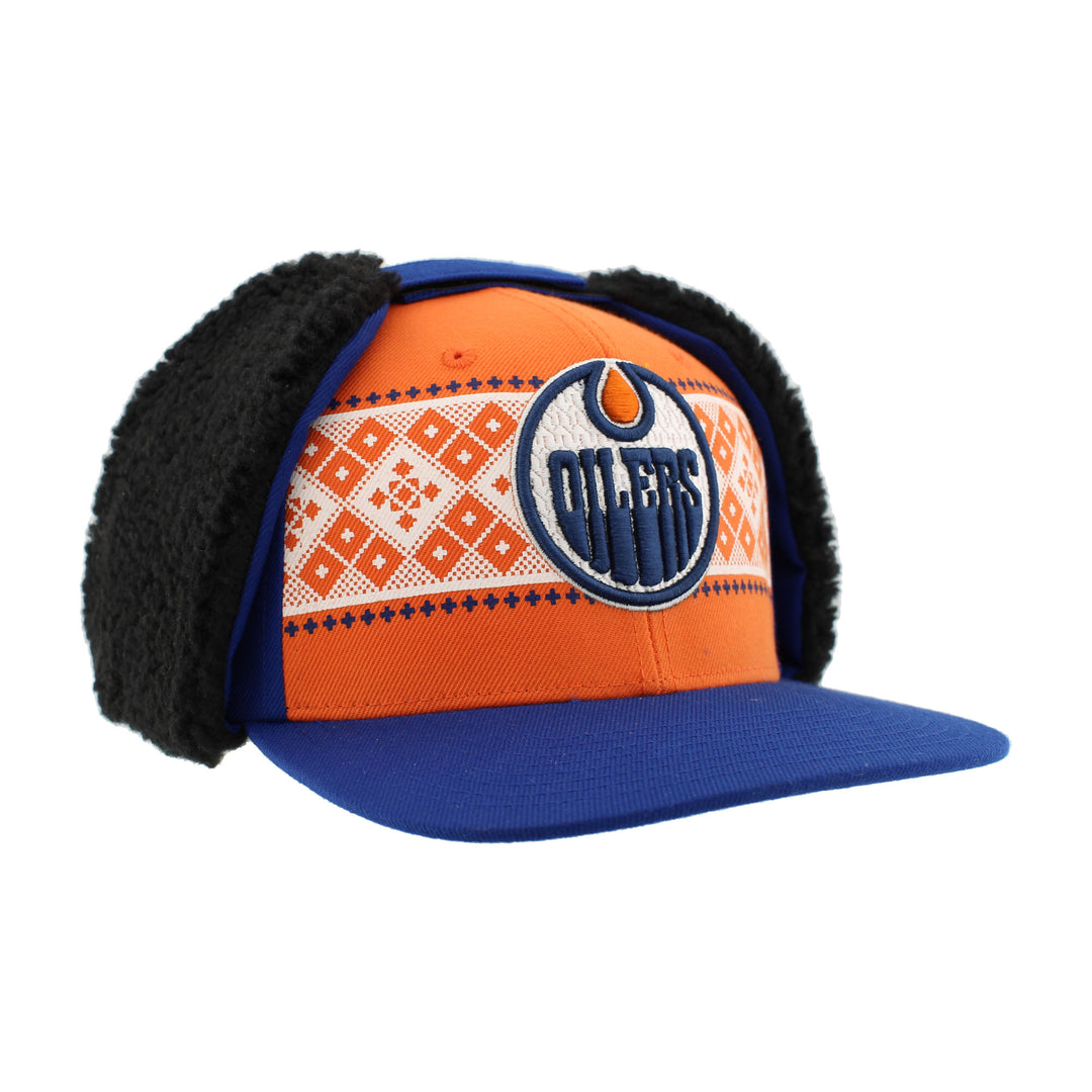 Edmonton Oilers Zephyr Blue and Orange Holiday Jingle 3D Earmuff Snapback Hat