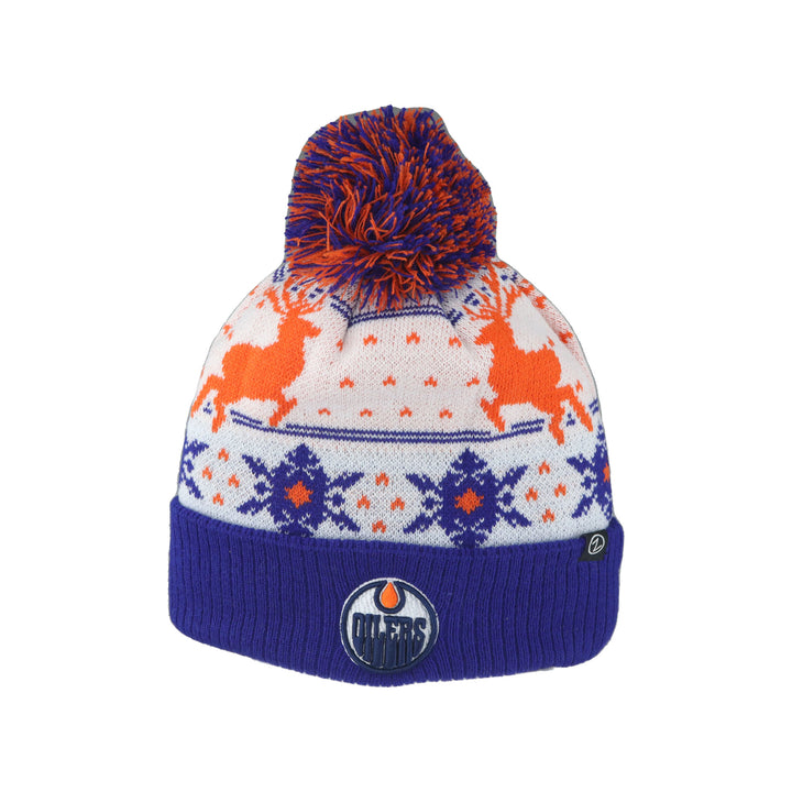 Edmonton Oilers Zephyr White Holiday Knit Toque w/ Pom