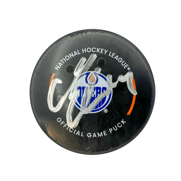 Mattias Ekholm Edmonton Oilers Autographed Goal Puck - Mar. 21/2024 vs Buffalo Sabres #24543