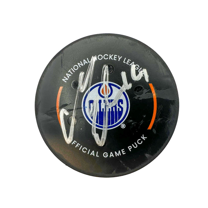 Mattias Ekholm Edmonton Oilers Autographed Goal Puck - Apr. 10/2024 vs Vegas Golden Knights #24562