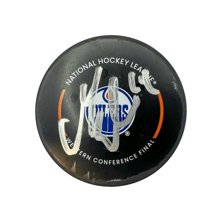 Mattias Ekholm Edmonton Oilers Autographed Playoff Goal Puck - May. 29/2024 vs Dallas Stars #24604