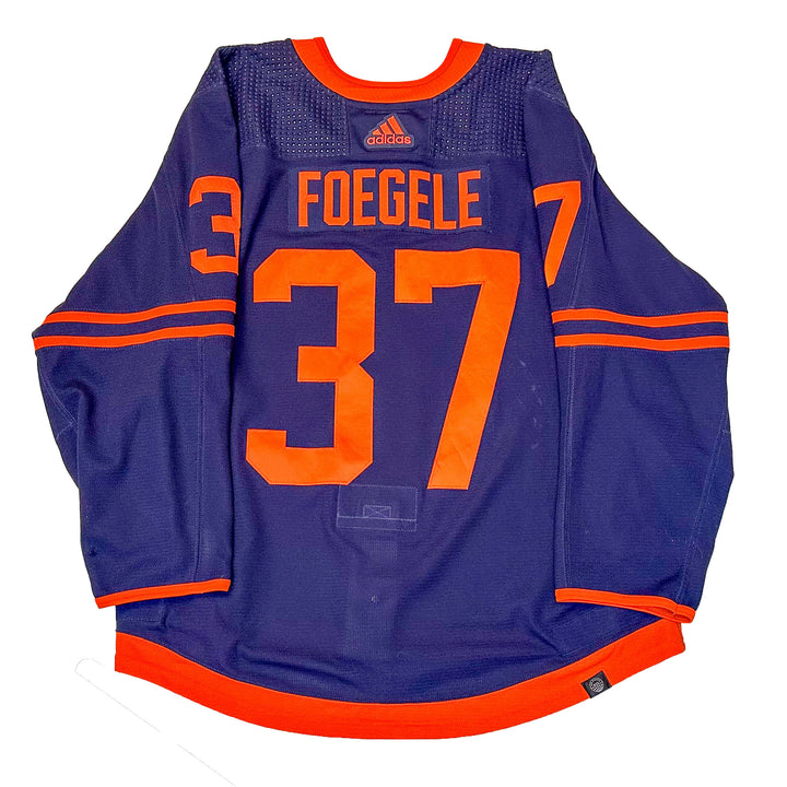 Warren Foegele Edmonton Oilers Game Worn Jersey - 2021-22 Navy Set #1 - U05762