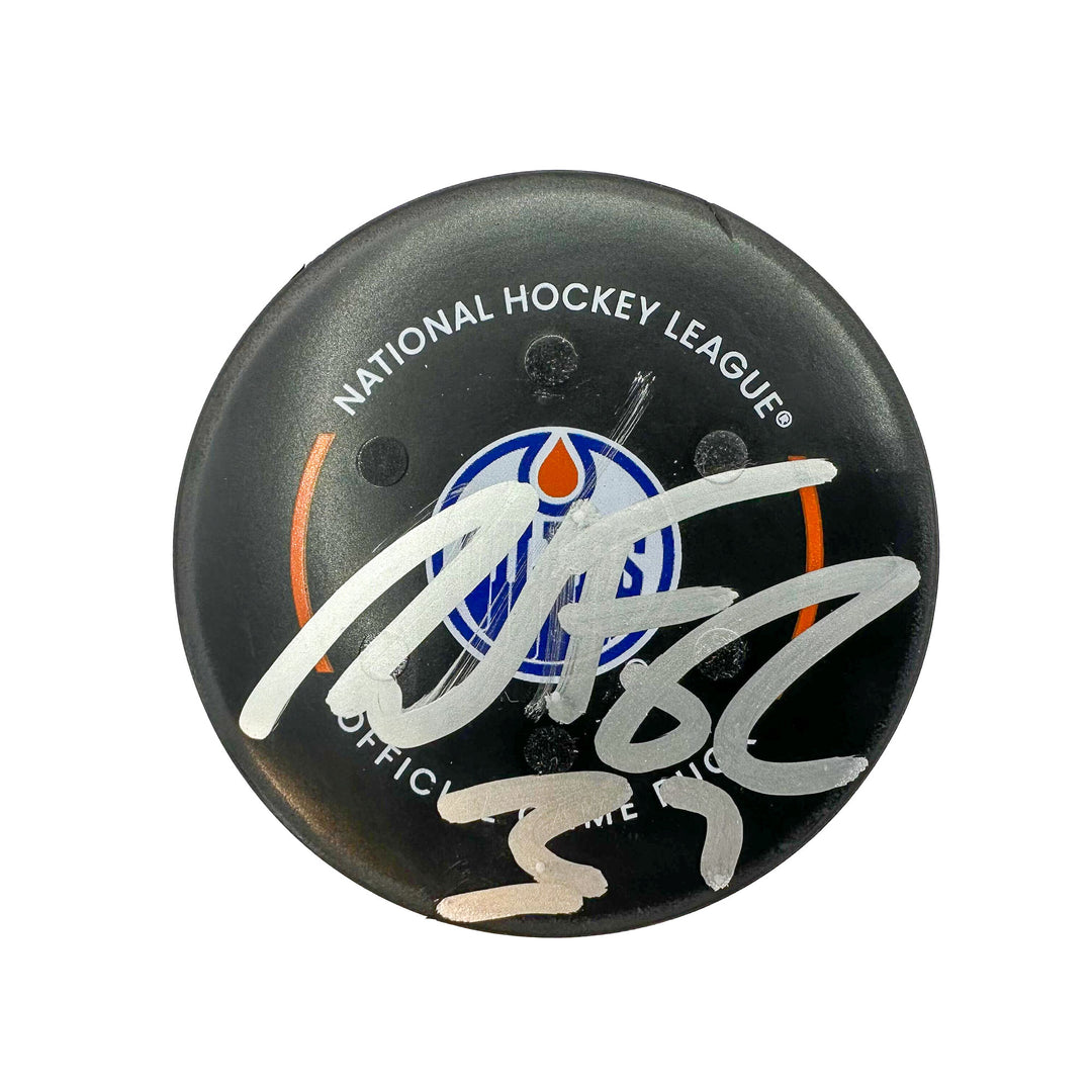 Warren Foegele Edmonton Oilers Autographed Goal Puck - Mar. 30/2024 vs Anaheim Ducks #24555