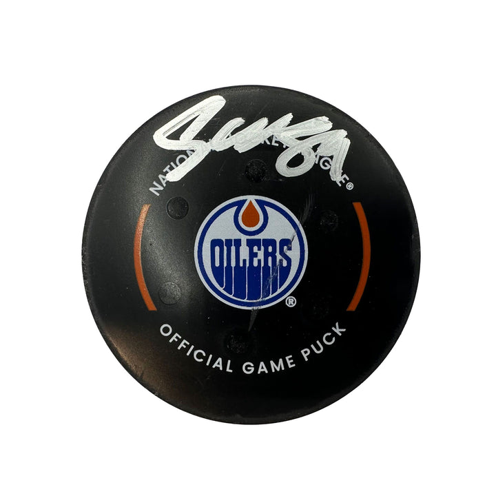 Sam Gagner Edmonton Oilers Autographed Goal Puck - Dec. 12/2023 vs Chicago Blackhawks #24243