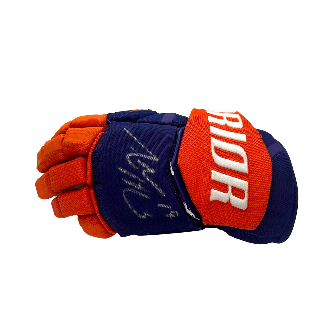 Adam Henrique Edmonton Oilers Signed Game Worn 2023-24 Warrior Royal Hockey Gloves #22380