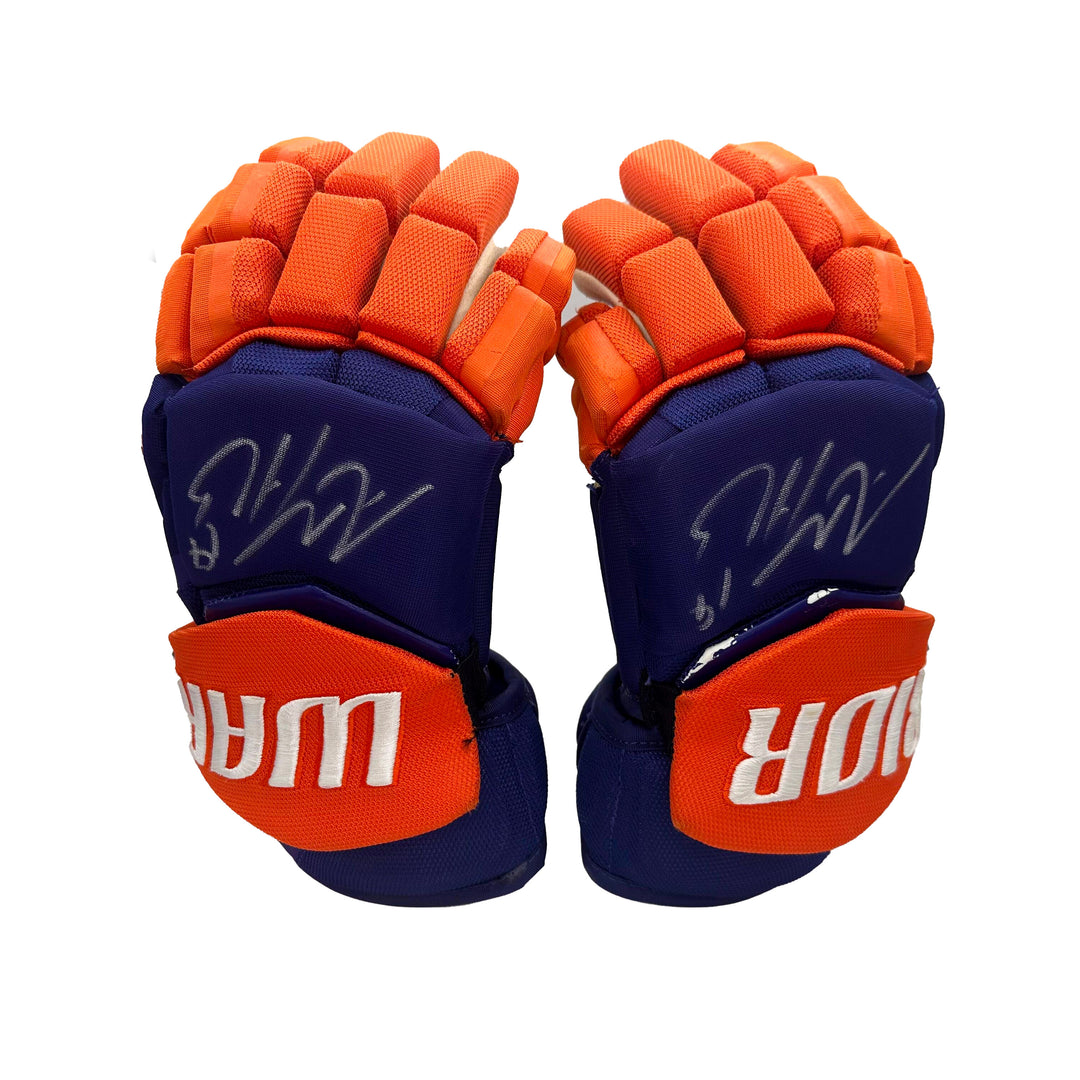 Adam Henrique Edmonton Oilers Signed Game Worn 2023-24 Warrior Royal Hockey Gloves #22380