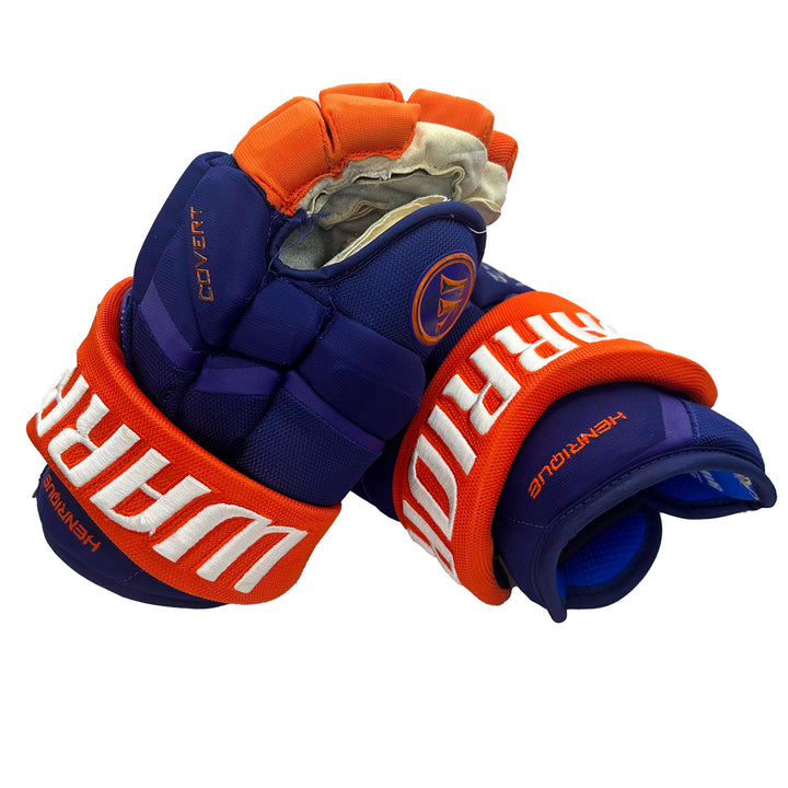 Adam Henrique Edmonton Oilers Signed Game Worn 2023-24 Warrior Royal Hockey Gloves #22380