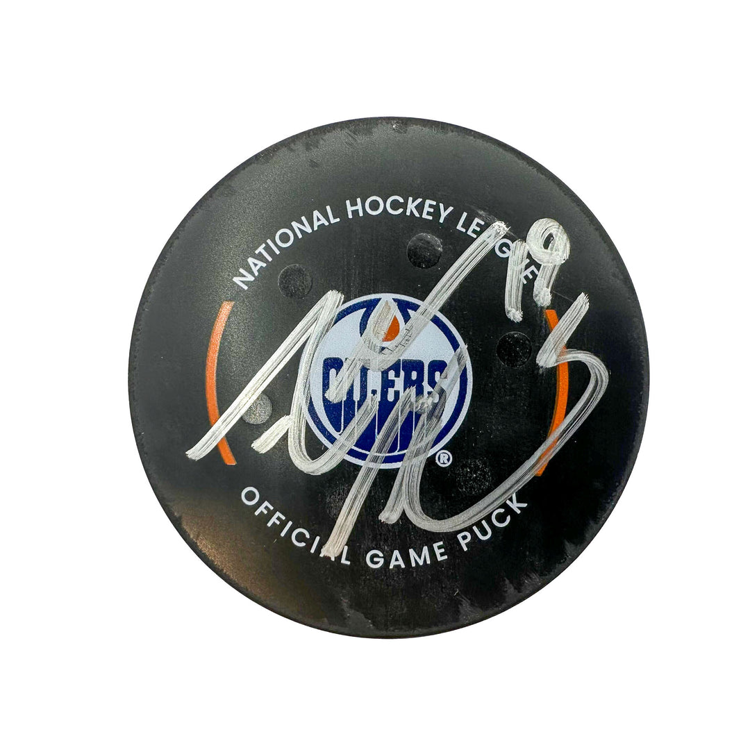 Adam Henrique Edmonton Oilers Autographed Playoff Goal Puck - Apr. 22/2024 vs Los Angeles Kings #24575