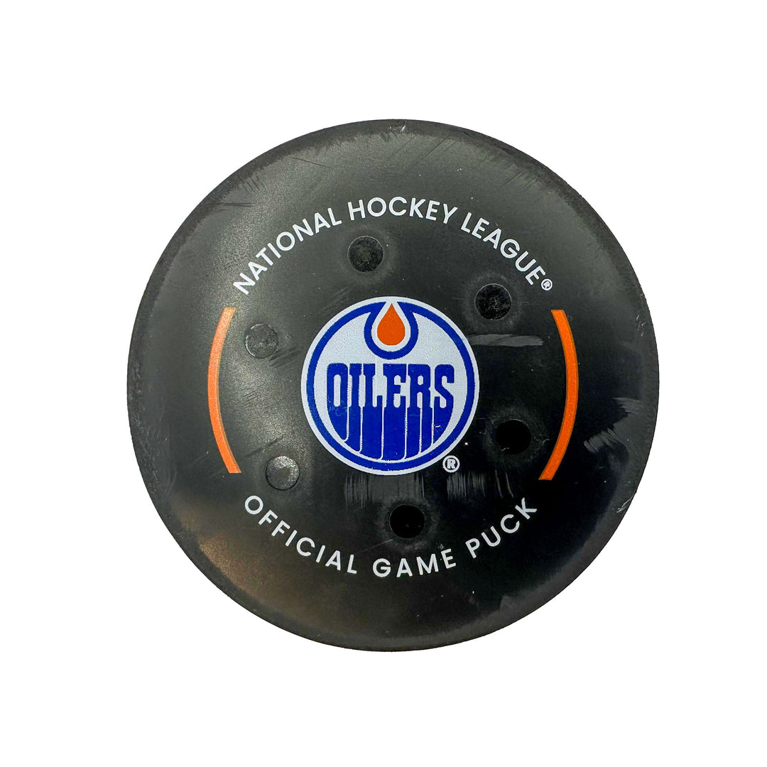 Dylan Holloway Edmonton Oilers Goal Puck - Jan. 23/2024 vs Columbus Blue Jackets #24305