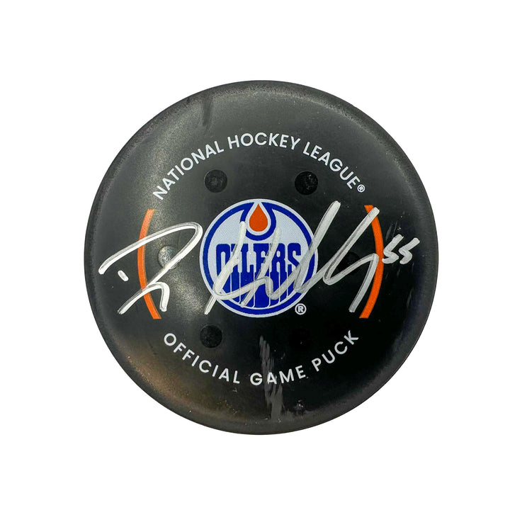 Dylan Holloway Edmonton Oilers Autographed Goal Puck - Apr. 10/2024 vs Vegas Golden Knights #24564