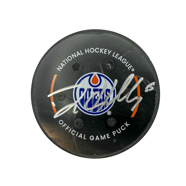 Dylan Holloway Edmonton Oilers Autographed Goal Puck - Apr. 15/2024 vs San Jose Sharks #24570