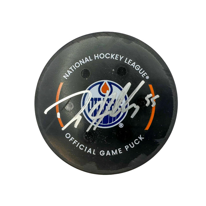 Dylan Holloway Edmonton Oilers Autographed Playoff Goal Puck - Apr. 24/2024 vs Los Angeles Kings #24582