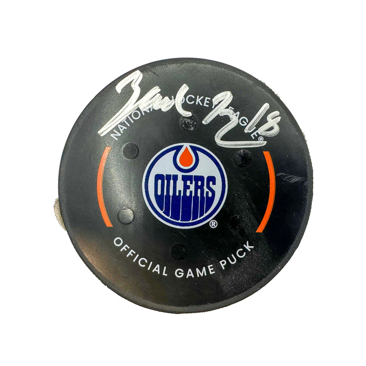 Zach Hyman Edmonton Oilers Autographed Preseason Goal Puck - Sept. 24/2023 vs Winnipeg Jets #24117