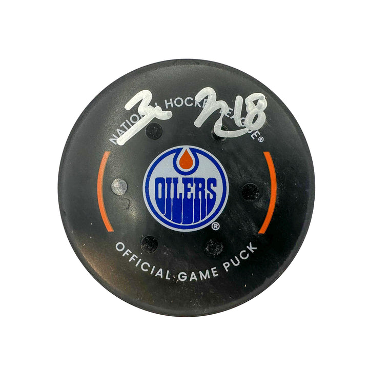 Zach Hyman Edmonton Oilers Autographed Goal Puck - Jan. 18/2024 vs Seattle Kraken #24296