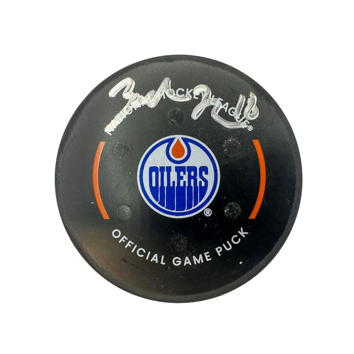 Zach Hyman Edmonton Oilers Autographed Goal Puck - Jan. 25/2024 vs Chicago Blackhawks #24311