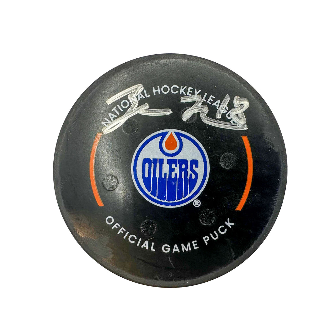 Zach Hyman Edmonton Oilers Autographed Goal Puck - Feb. 13/2024 vs Detroit Red Wings #24322