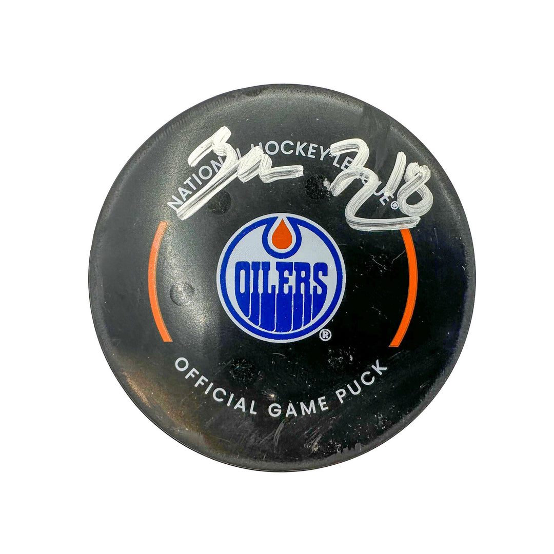 Zach Hyman Edmonton Oilers Autographed Goal Puck - Feb. 24/2024 vs Calgary Flames #24359