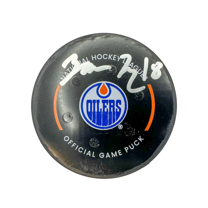 Zach Hyman Edmonton Oilers Autographed Goal Puck - Mar. 3/2024 vs Pittsburgh Penguins #24390