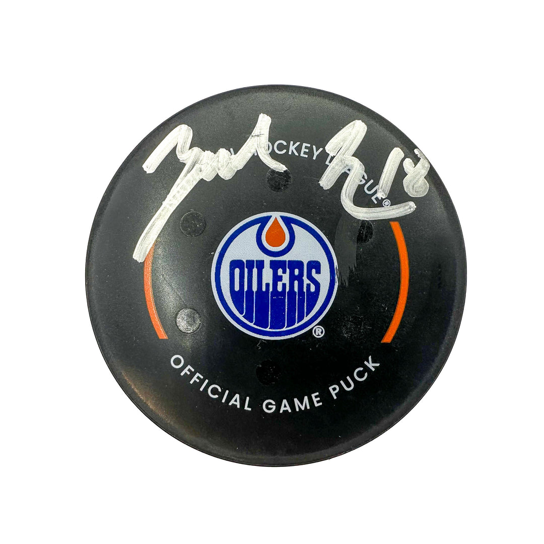 Zach Hyman Edmonton Oilers Autographed Goal Puck - Mar. 21/2024 vs Buffalo Sabres #24541