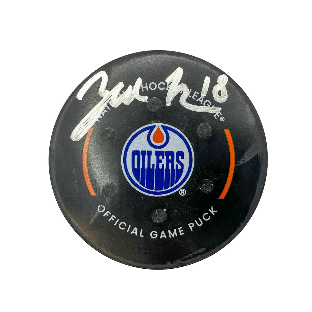 Zach Hyman Edmonton Oilers Autographed Goal Puck - Mar. 21/2024 vs Buffalo Sabres #24544