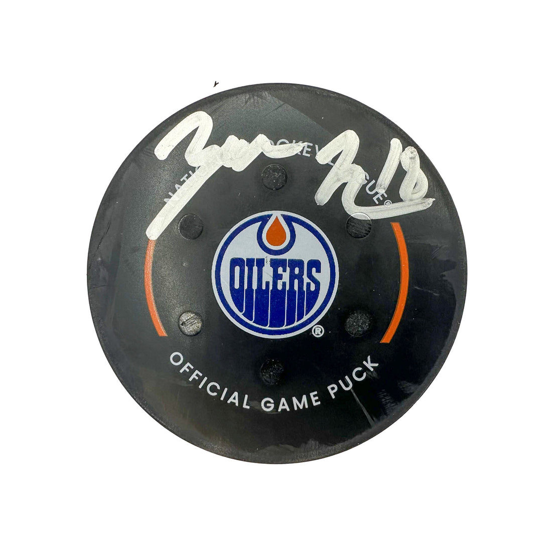 Zach Hyman Edmonton Oilers Autographed Goal Puck - Mar. 30/2024 vs Anaheim Ducks #24556