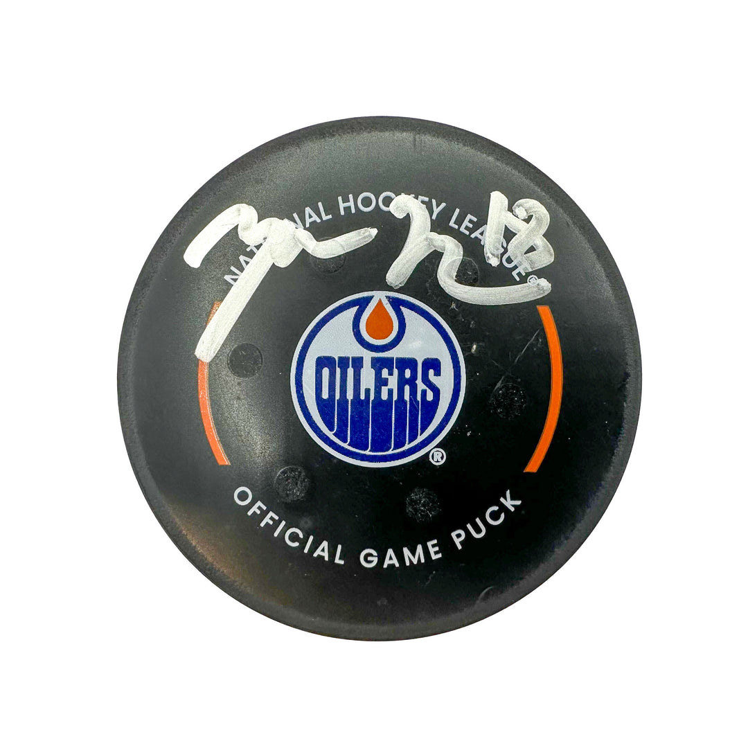 Zach Hyman Edmonton Oilers Autographed Goal Puck - Apr. 10/2024 vs Vegas Golden Knights #24563