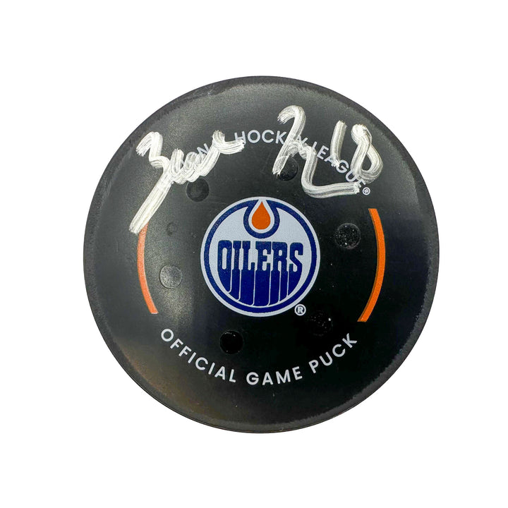 Zach Hyman Edmonton Oilers Autographed Playoff Goal Puck - Apr. 24/2024 vs Los Angeles Kings #24581