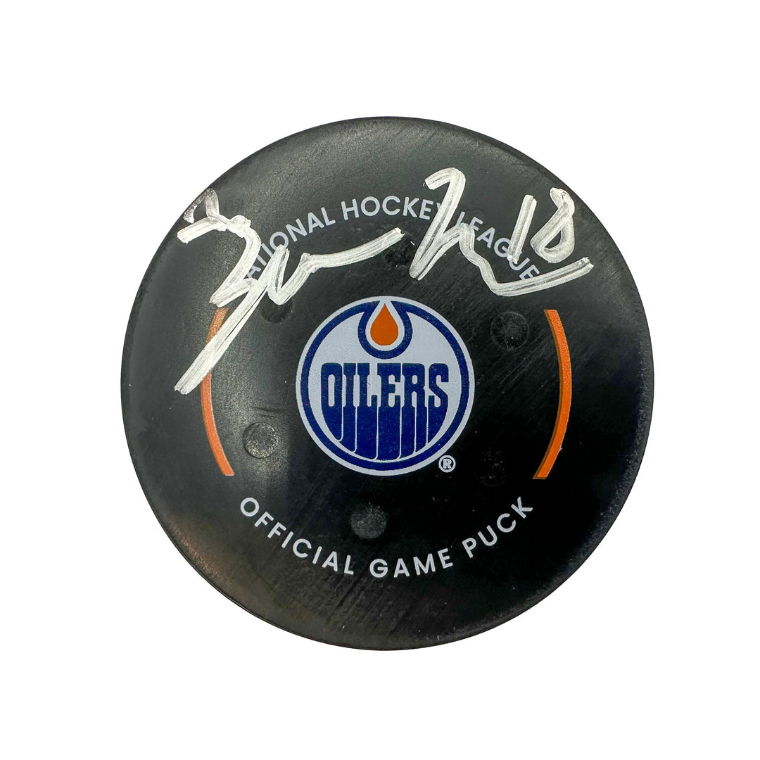 Zach Hyman Edmonton Oilers Autographed Playoff Goal Puck - May. 1/2024 vs Los Angeles Kings #24586