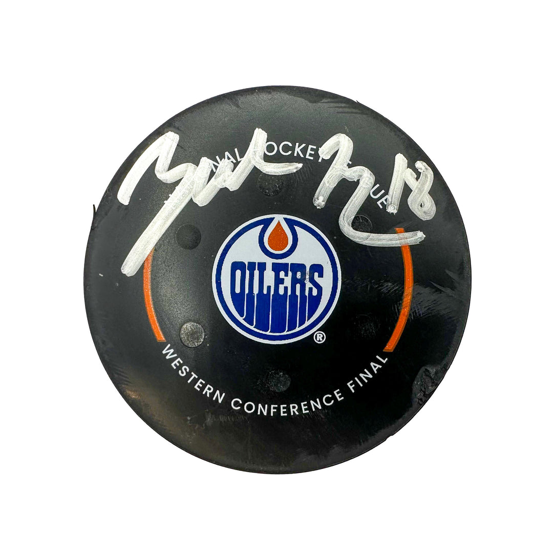 Zach Hyman Edmonton Oilers Autographed Playoff Goal Puck - May. 27/2024 vs Dallas Stars #24598