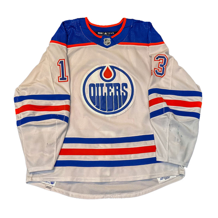 Mattias Janmark Edmonton Oilers Game Worn Jersey - 2023-24 White Set #3 - B00485