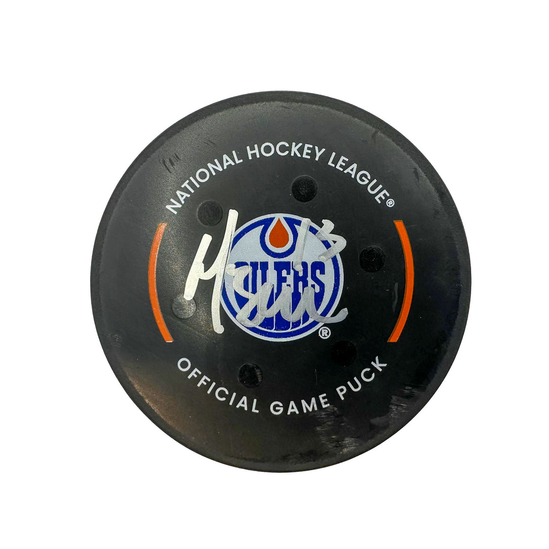 Mattias Janmark Edmonton Oilers Autographed Goal Puck - Feb. 24/2024 vs Calgary Flames #24361