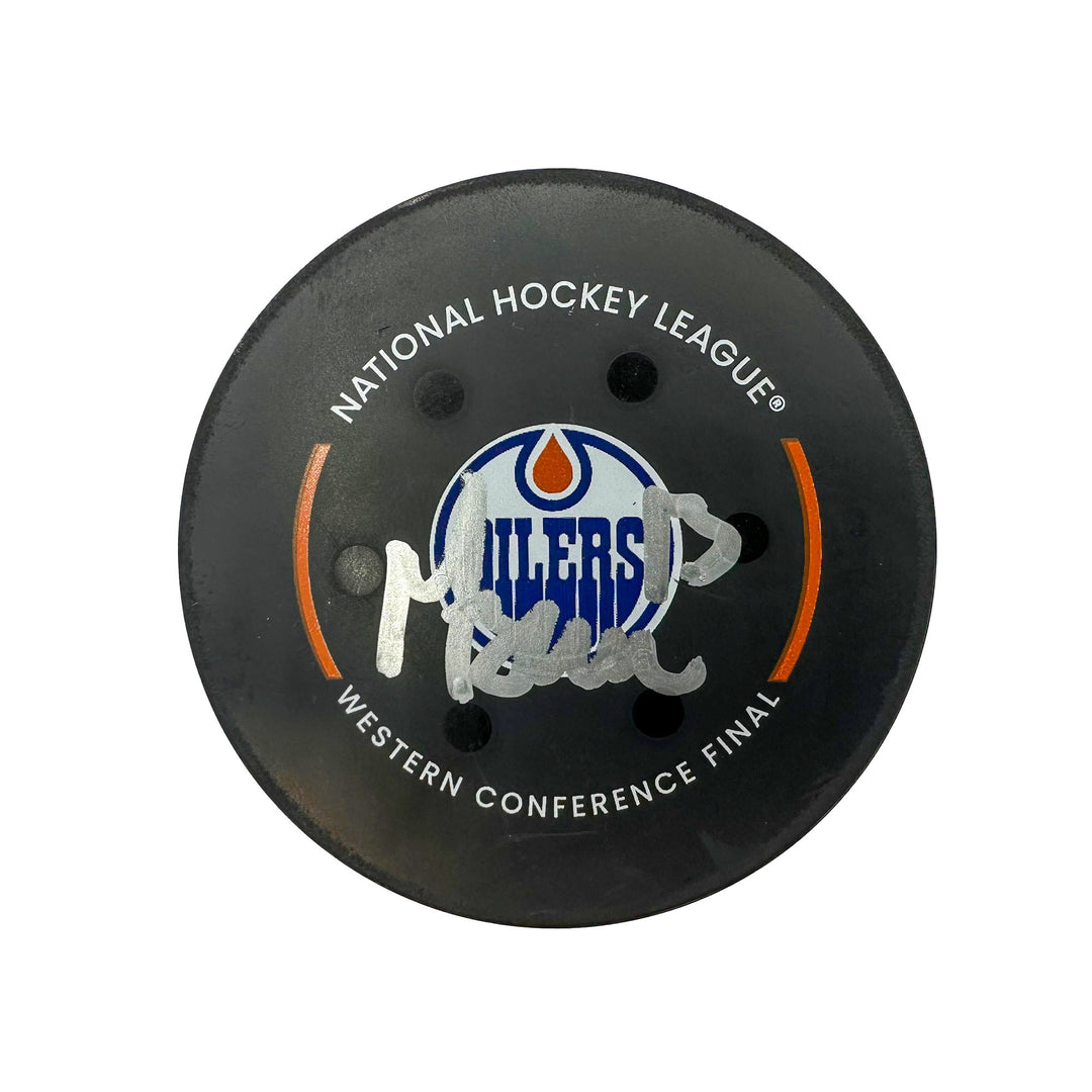 Mattias Janmark Edmonton Oilers Autographed Playoff Goal Puck - May. 29/2024 vs Dallas Stars #24603