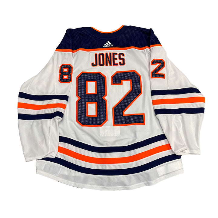 Caleb Jones Edmonton Oilers Game Worn Jersey - 2019-20 White Set #3 - S02802