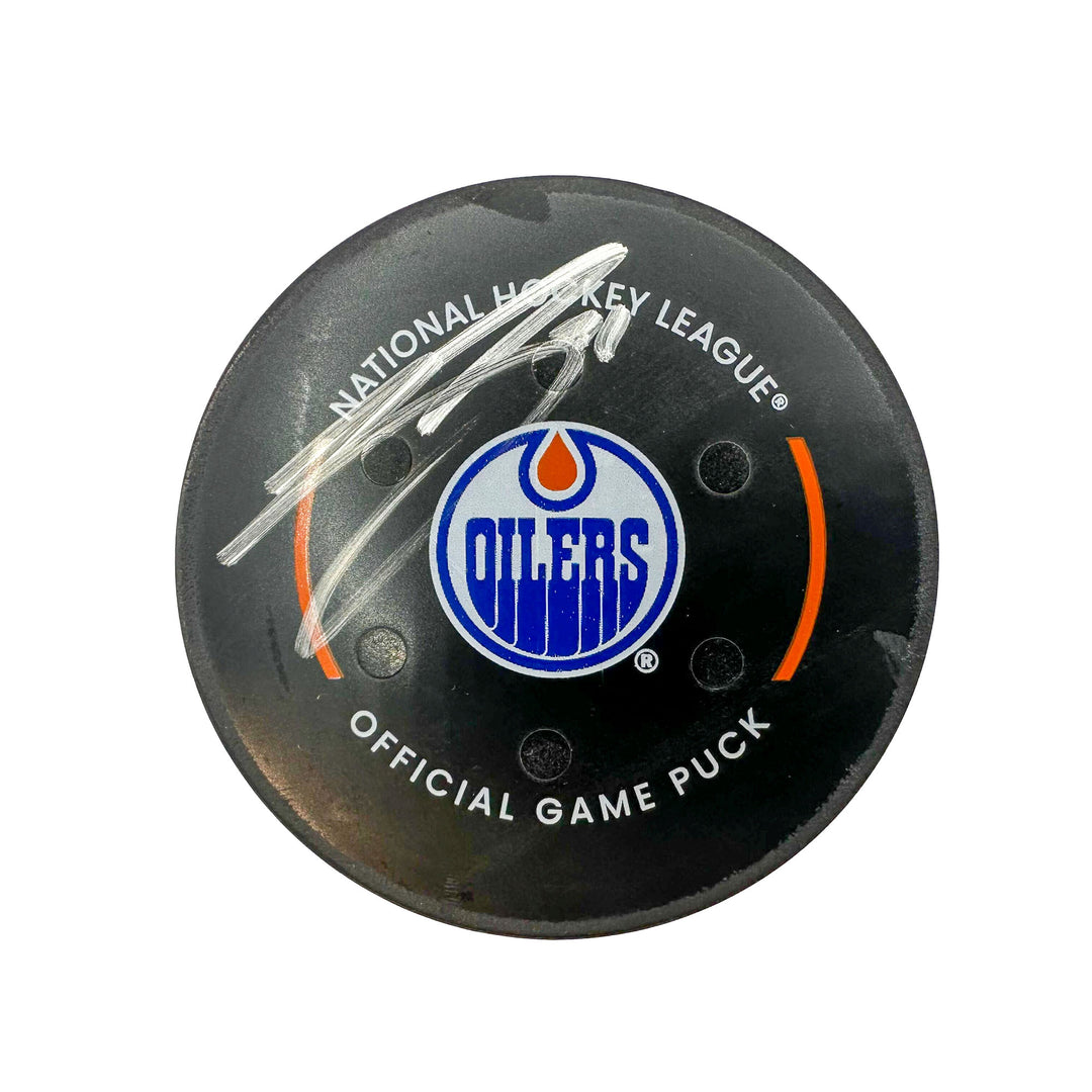 Evander Kane Edmonton Oilers Autographed Goal Puck - Nov. 28/2023 vs Vegas Golden Knights #24211