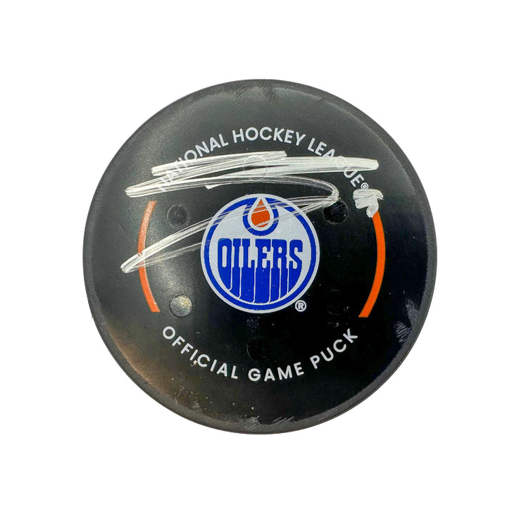 Evander Kane Edmonton Oilers Autographed Goal Puck - Feb. 13/2024 vs Detroit Red Wings #24323