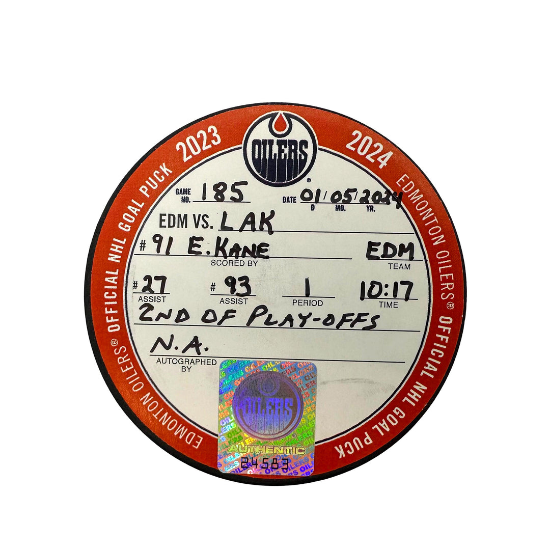 Evander Kane Edmonton Oilers Playoff Goal Puck - May. 1/2024 vs Los Angeles Kings #24583