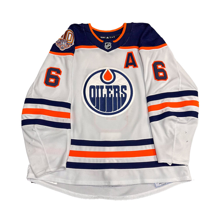 Adam Larsson Edmonton Oilers Game Worn Jersey - 2018-19 White Set #2 - R02428