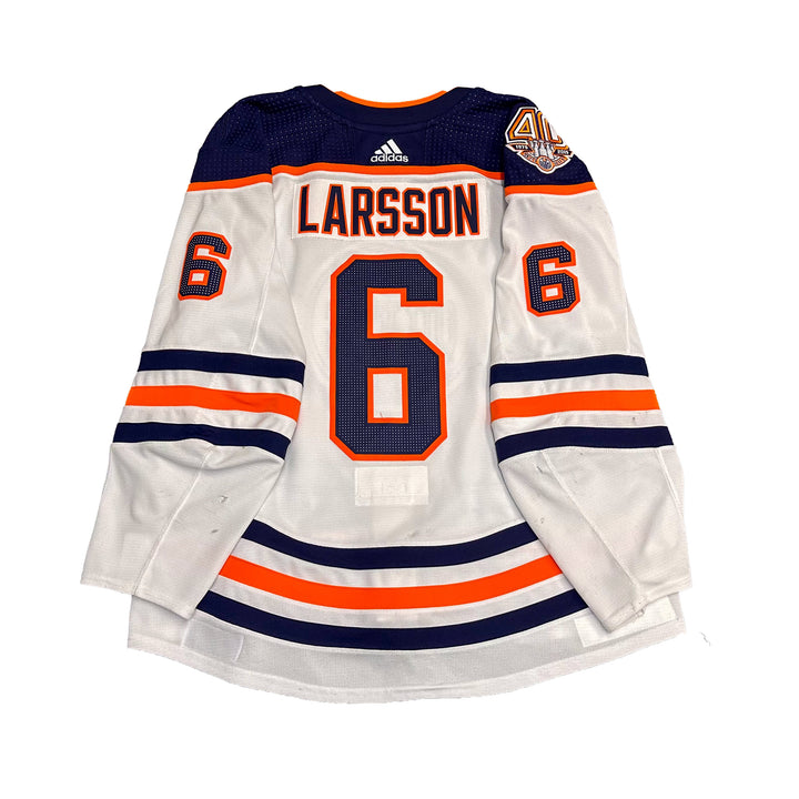 Adam Larsson Edmonton Oilers Game Worn Jersey - 2018-19 White Set #2 - R02428