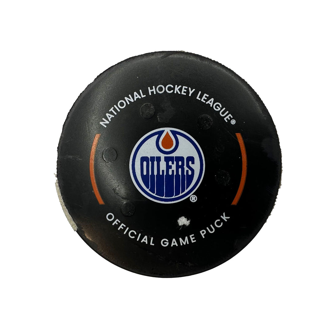 Raphael Lavoie Edmonton Oilers Preseason Goal Puck - Oct. 4/2023 vs Calgary Flames #24126