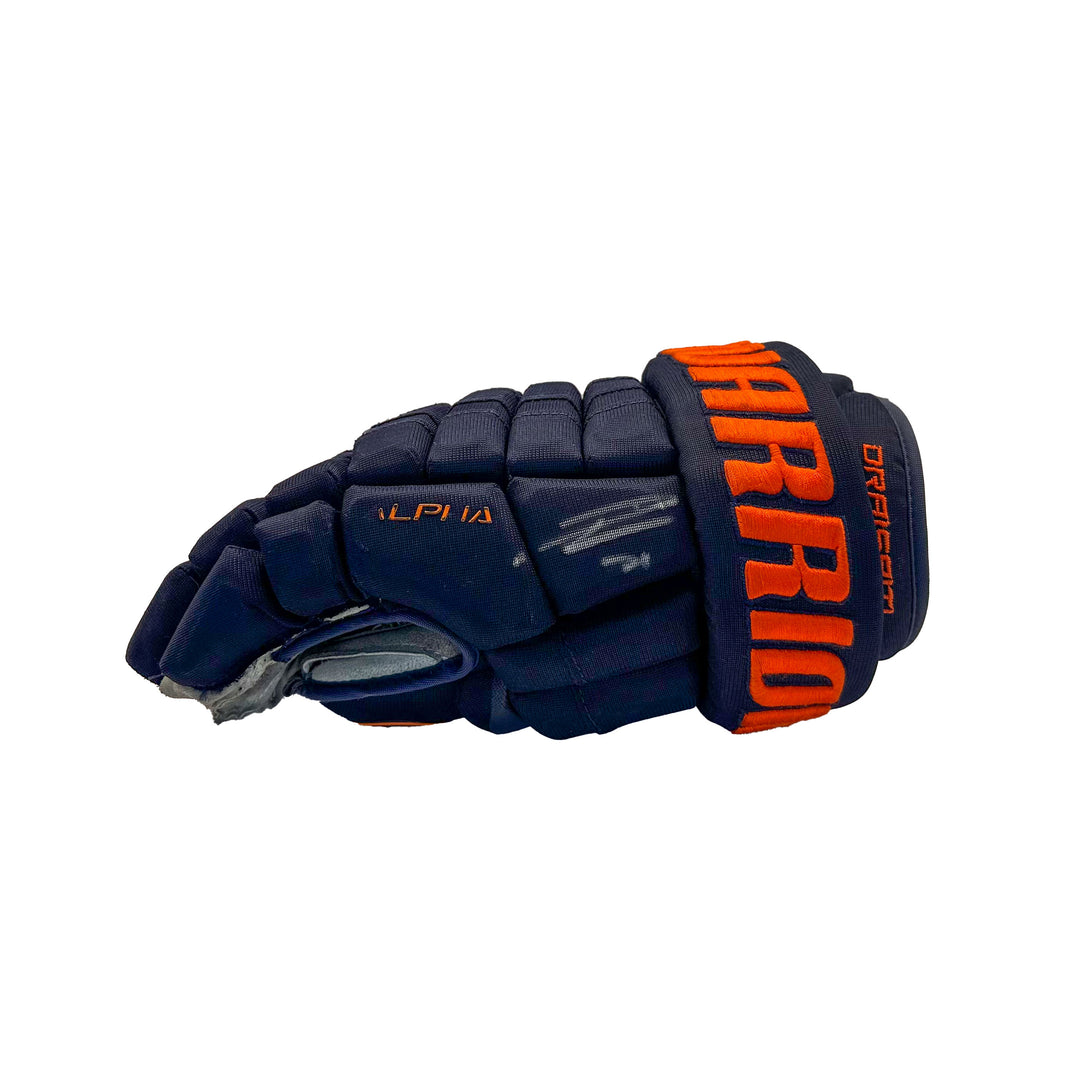 Leon Draisaitl Edmonton Oilers Signed Playoff Game Worn 2021-22 Warrior Navy Hockey Gloves #22303