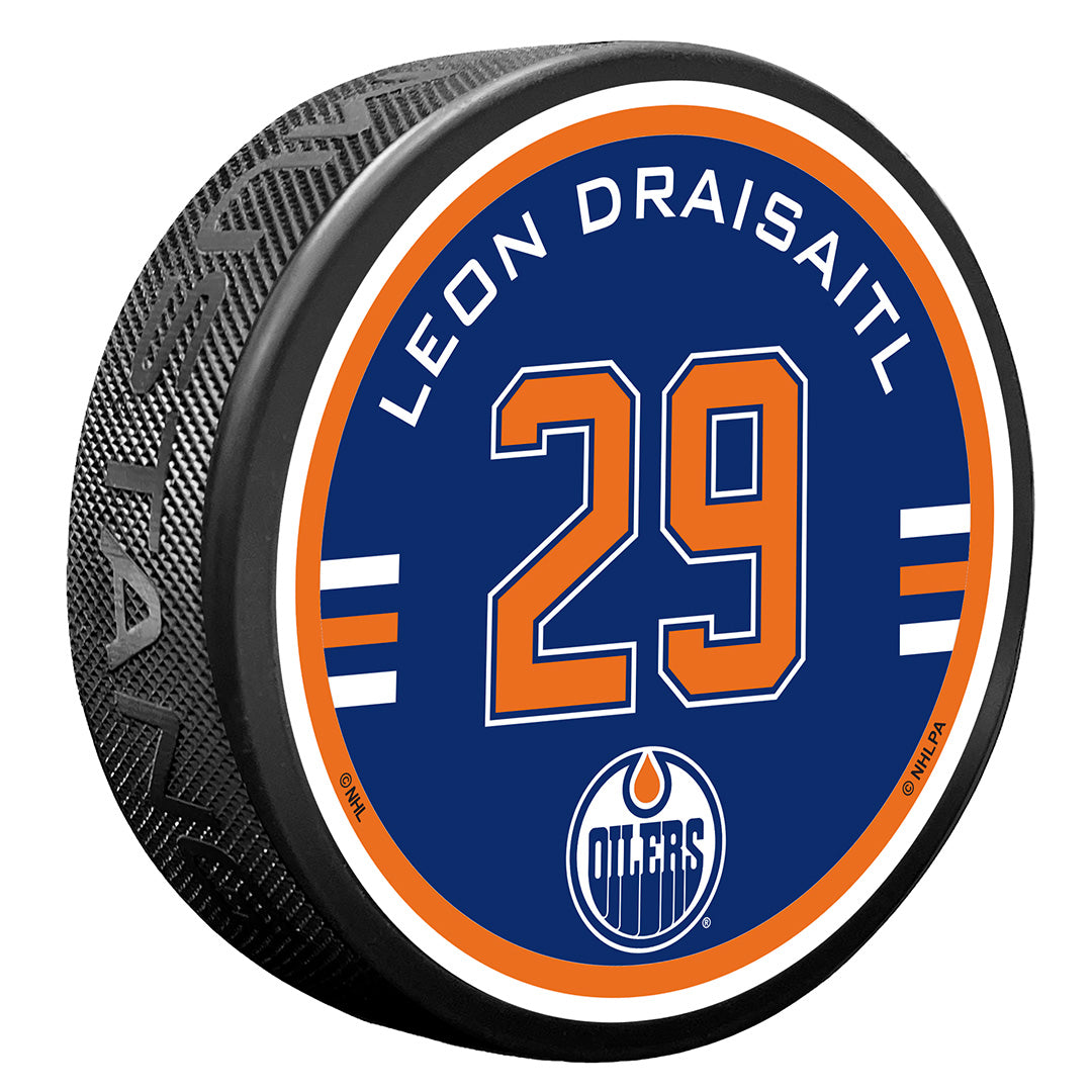 Leon Draisaitl Edmonton Oilers Textured Striped Puck