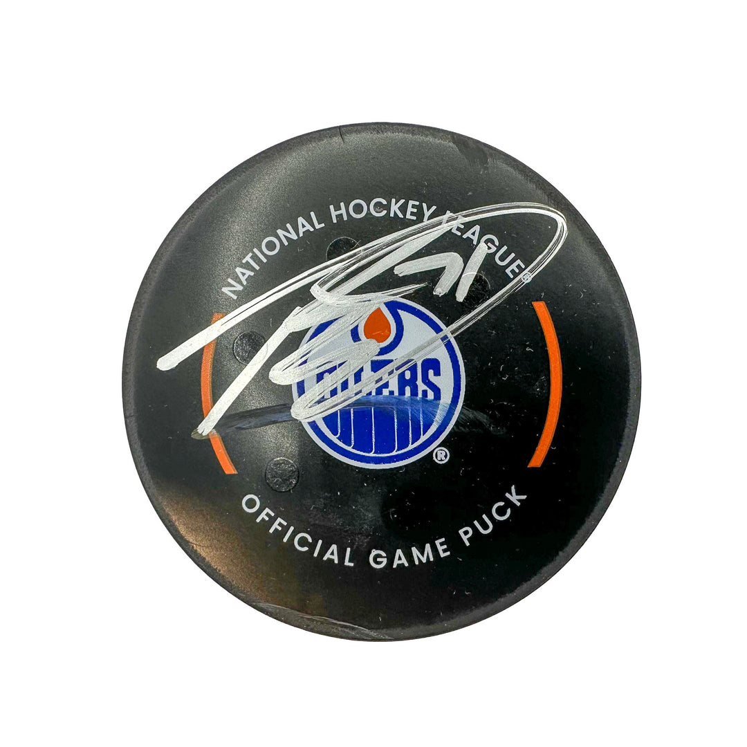 Ryan McLeod Edmonton Oilers Autographed Goal Puck - Jan. 16/2024 vs Toronto Maple Leafs #24286