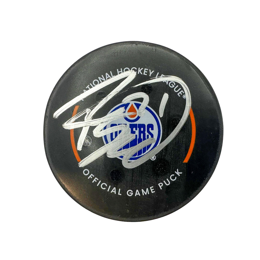 Ryan McLeod Edmonton Oilers Autographed Goal Puck - Mar. 21/2024 vs Buffalo Sabres #24545