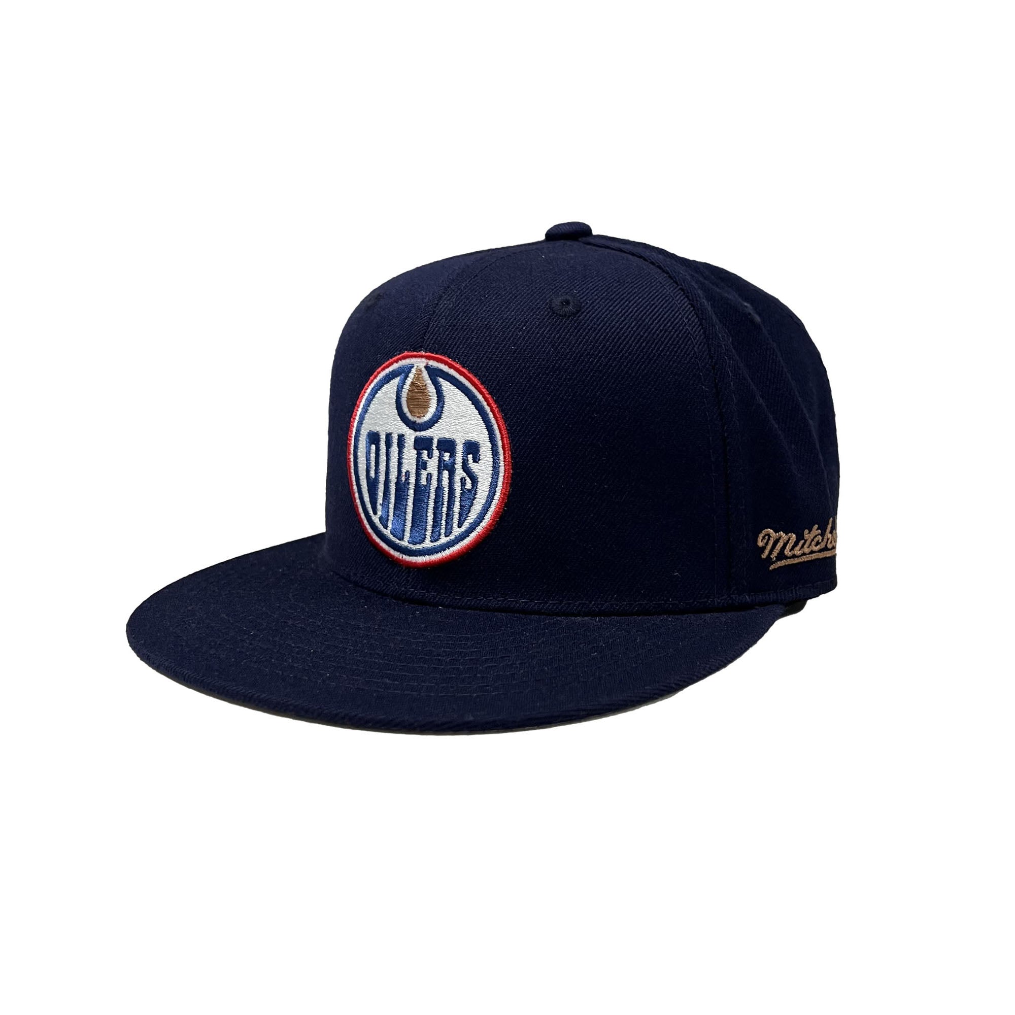 Edmonton Oilers Mitchell Ness Navy Logo History Fitted Hat