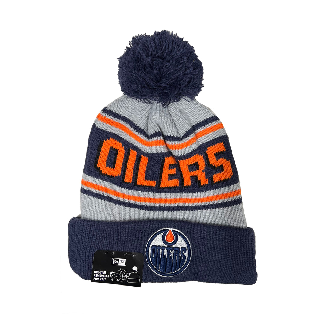 Edmonton Oilers New Era Navy Wordmark Cuffed Toque W/Pom