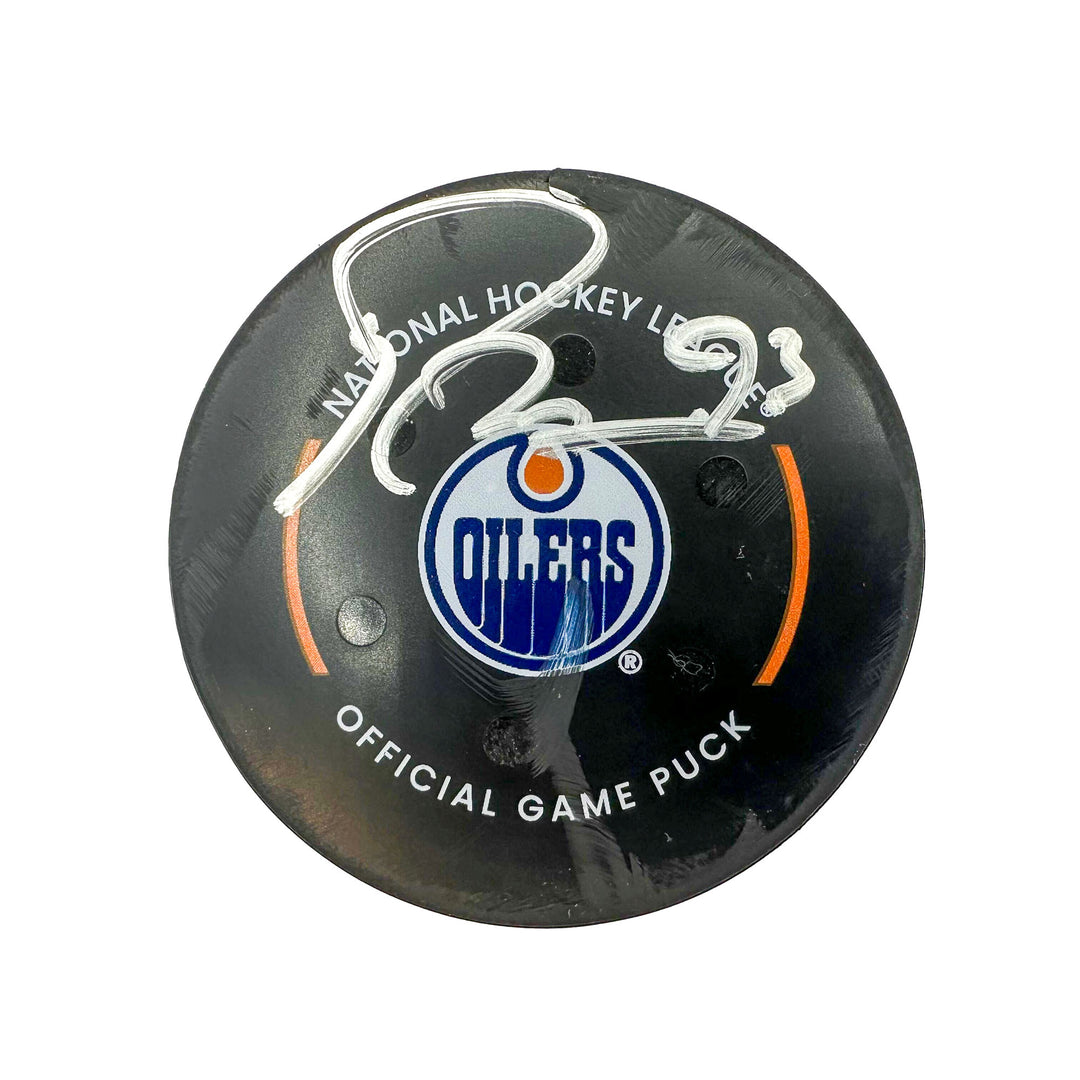 Ryan Nugent-Hopkins Edmonton Oilers Autographed Playoff Goal Puck - May. 18/2024 vs Vancouver Canucks #24596