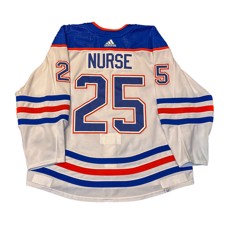 Darnell Nurse Edmonton Oilers Game Worn Jersey - 2023-24 White Set #3 - B00489